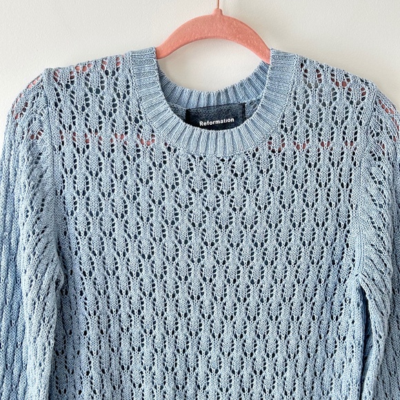 Reformation 100% Linen Blue Rose Pointelle Sweater - Picture 2 of 16